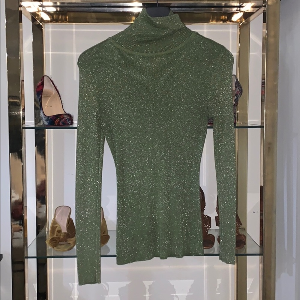 Green Shimmery turtle neck & pleated skirt set